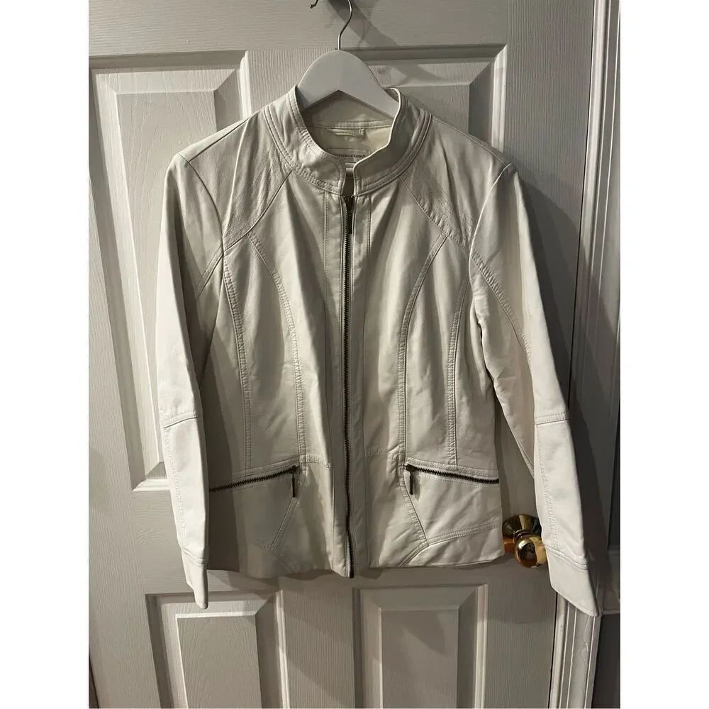 Christopher & Banks White FauxโLeather Zipper Jacket sz S NWT